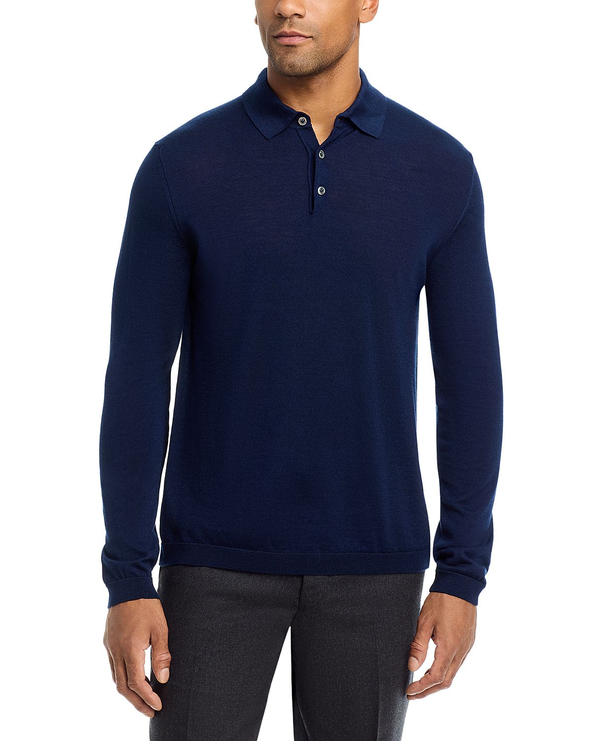 Jack Victor Wool & Silk Long Sleeve Knit Polo