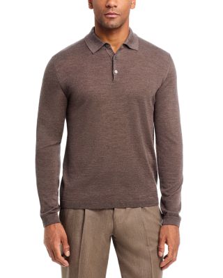 Jack Victor Wool & Silk Long Sleeve Knit Polo In Brown