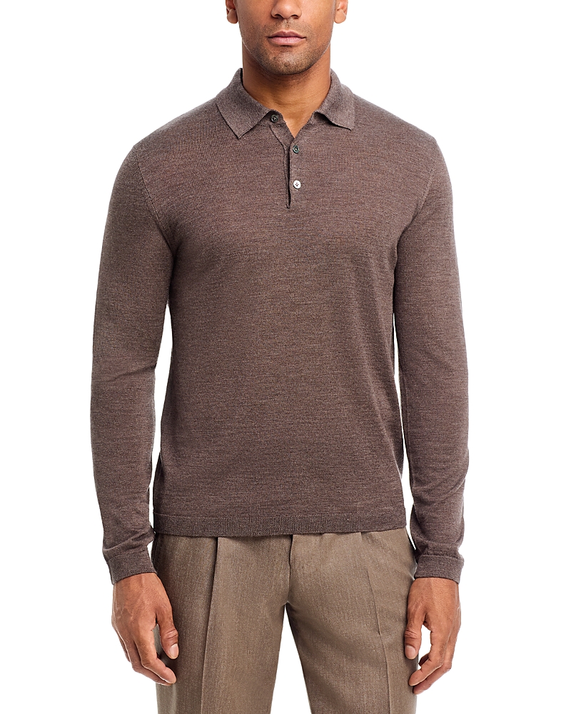 Jack Victor Wool & Silk Long Sleeve Knit Polo In Brown