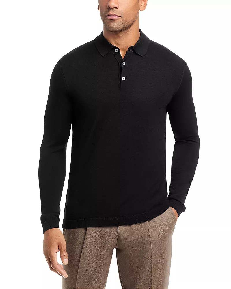 Jack Victor Wool & Silk Long Sleeve Knit Polo