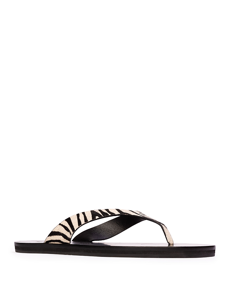 Black Suede Studio Women's Square Toe Calf Hair Flip Flops