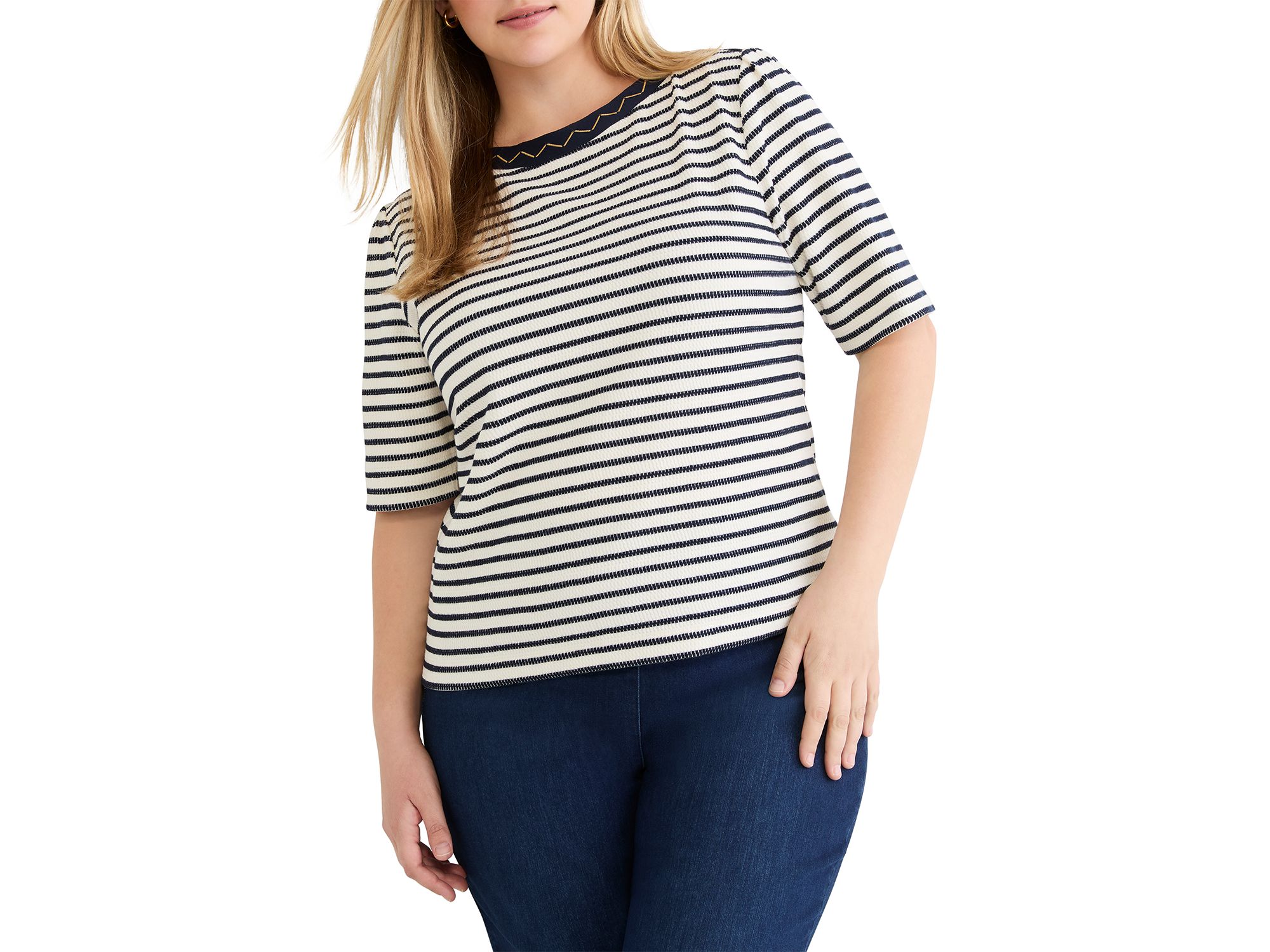 Embroidered Boat Neck Top - Image 1