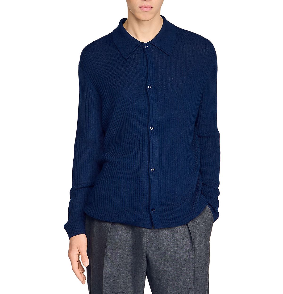 Sandro Cotton Ribbed Knit Cardigan
