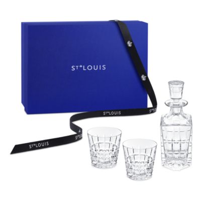 Manhattan On the Rocks Set: Square Decanter & 2 Medium Old Fashion Glasses