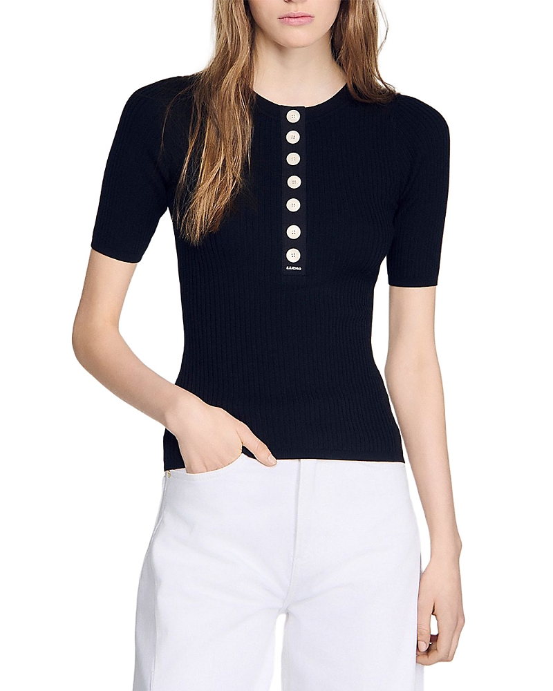 Sandro Calypsea Ribbed Round Neck Sweater In Black