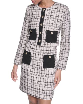 Tweed Plaid Button-Front Jacket