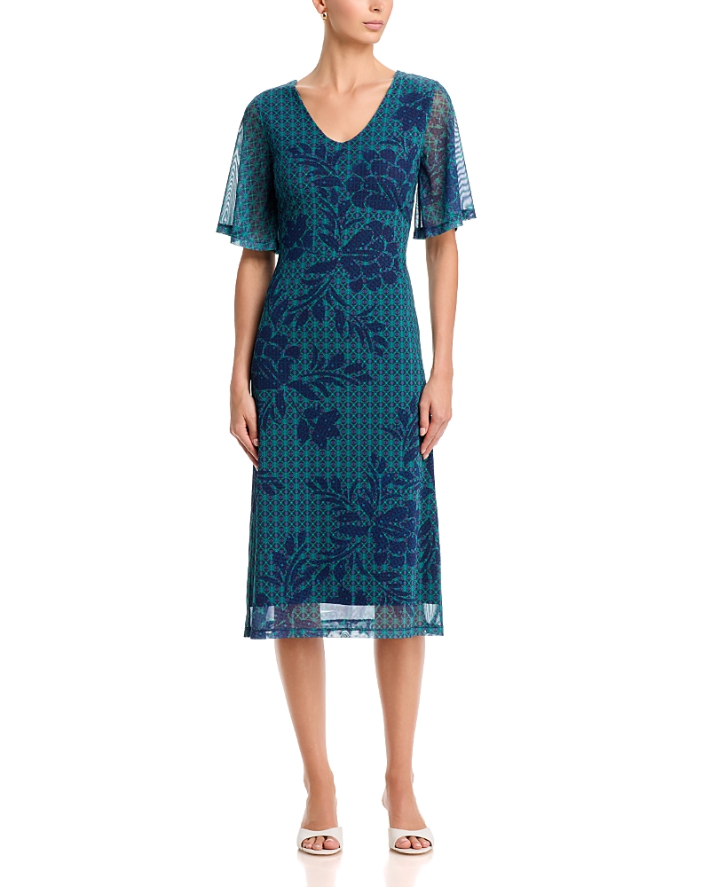 Johnny Was Double V Neck Mesh Midi Dress