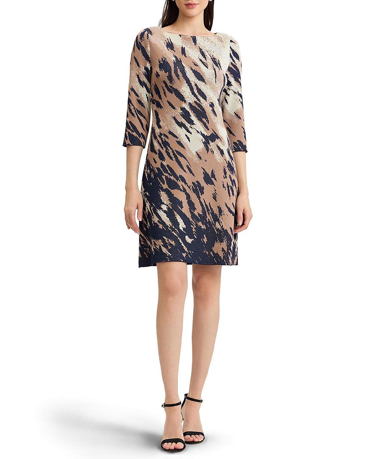 Ming Wang A-Line Abstract Animal Print Soft Knit Dress