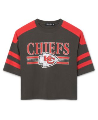  Women's NFL Kansas City Chiefs Bling Striped Crop Tee
