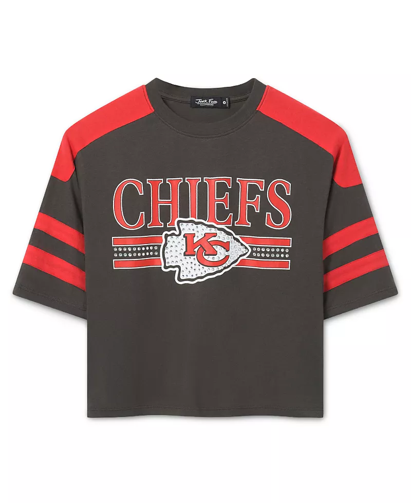 Junk Food Clothing Women's Kansas City Chiefs Bling Striped Crop Tee