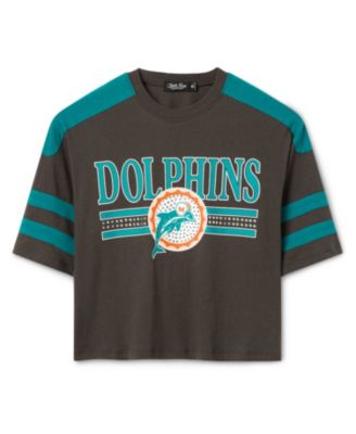 Junk Food Clothing Women's Miami Dolphins Striped Bling Crop Tee