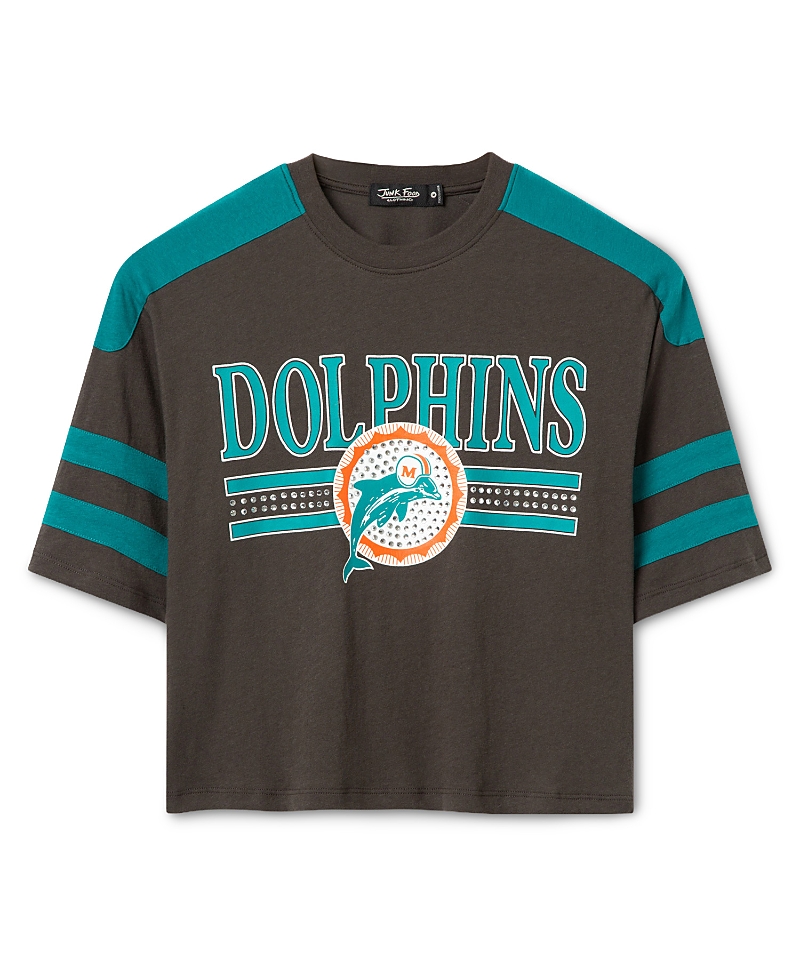 Junk Food Clothing Women's Miami Dolphins Striped Bling Crop Tee