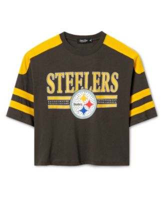 Junk Food Clothing Women's Pittsburgh Steelers Bling Striped Crop Tee