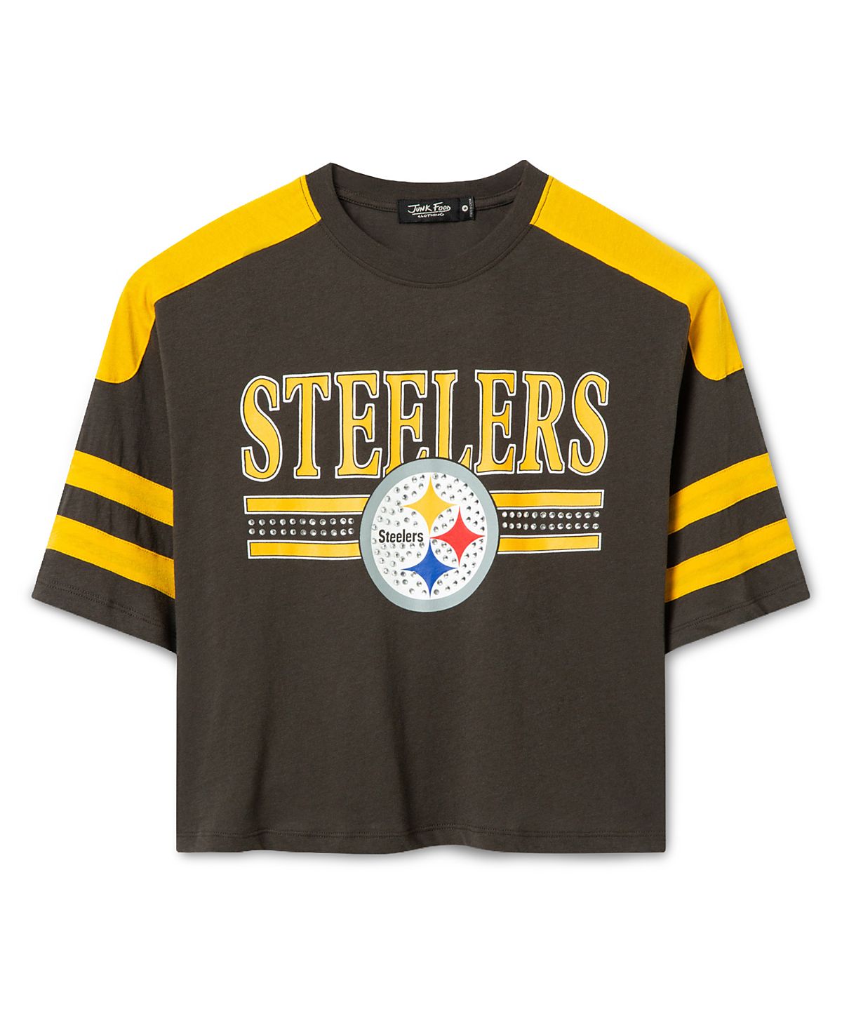 Junk Food Clothing Women's Pittsburgh Steelers Bling Striped Crop Tee