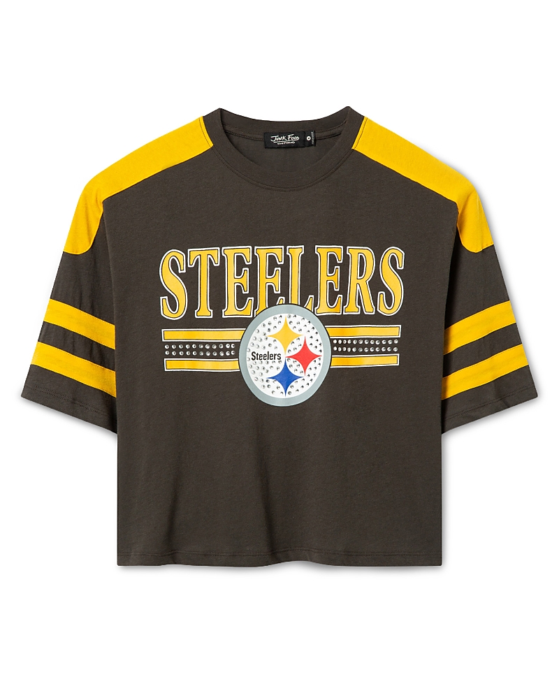 Junk Food Clothing Women's Pittsburgh Steelers Bling Striped Crop Tee