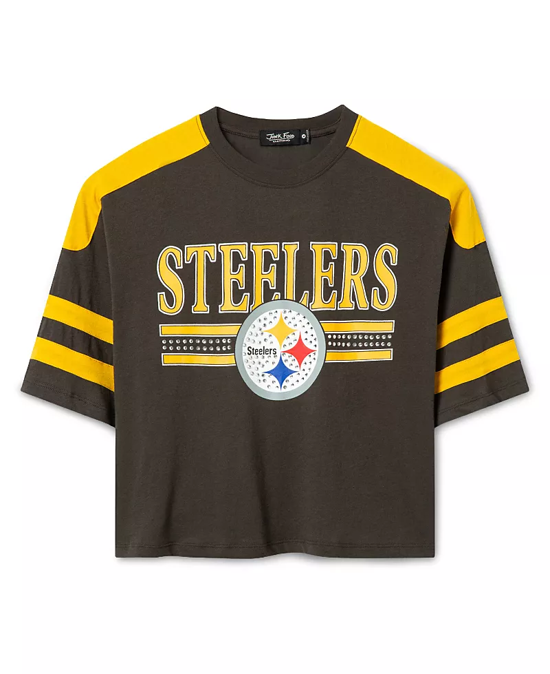 Junk Food Clothing Women's Pittsburgh Steelers Bling Striped Crop Tee