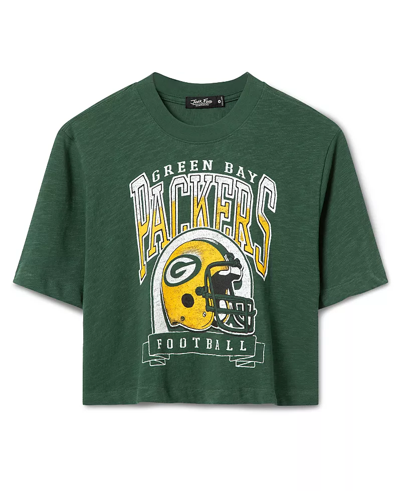 Junk Food Clothing Women's Green Bay Packers Helmet Mock Neck Crop Tee