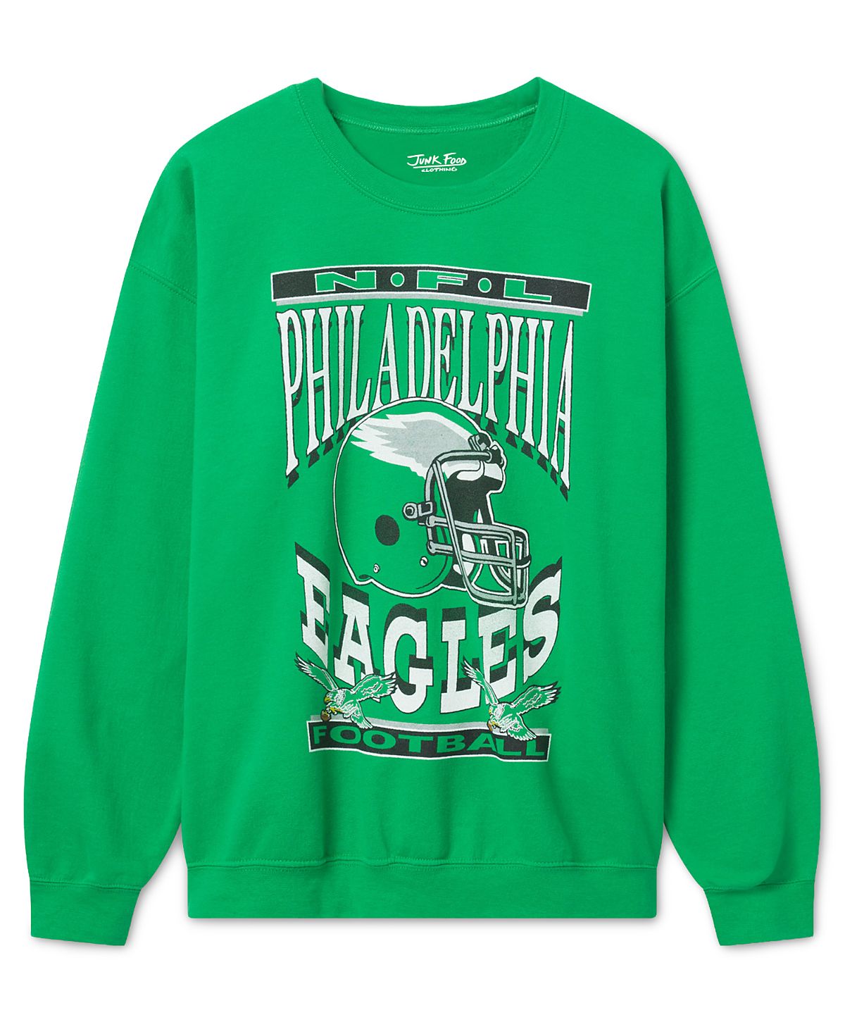 Junk Food Clothing Unisex Philadelphia Eagles Helmet Flea Market Crew Fleece Sweatshirt
