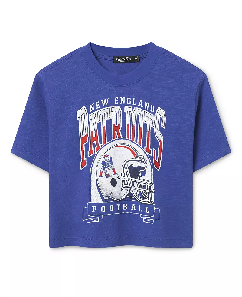 Junk Food Clothing Women's New England Patriots Helmet Mock Neck Crop Tee