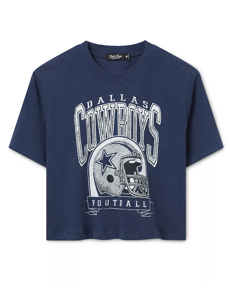 Junk Food Clothing Women's Dallas Cowboys Helmet Mock Neck Crop Tee
