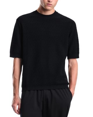 Chevron Jacquard Short Sleeve Cotton Sweater
