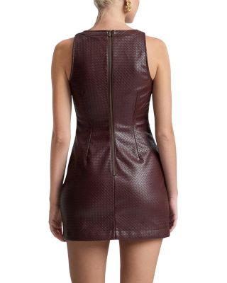Faux Leather Racer Neck Mini Dress - thumbnail 3