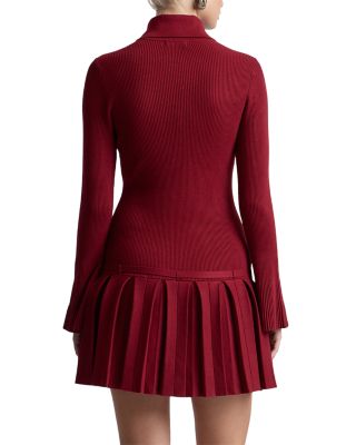 Belted Drop Waist Pleated Sweater Dress - thumbnail 4
