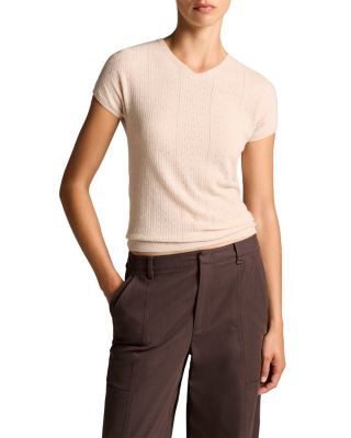 Wool Pointelle V-Neck Tee