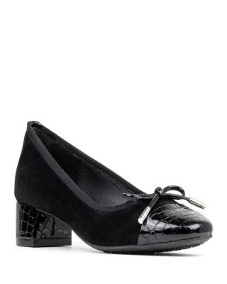 Women's Bow Leather Suede Mid Heel Pumps