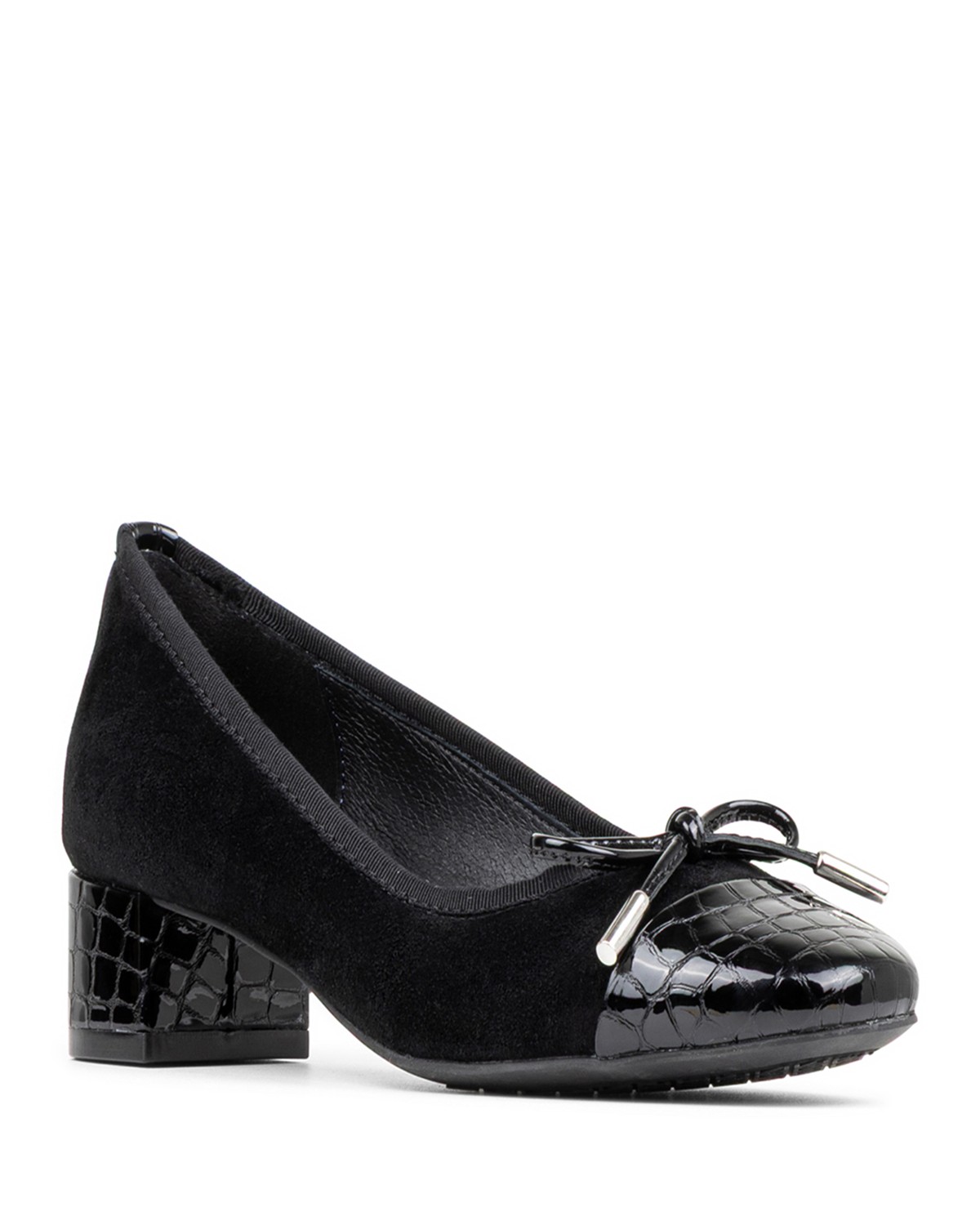 Bow Leather Suede Mid Heel Pumps