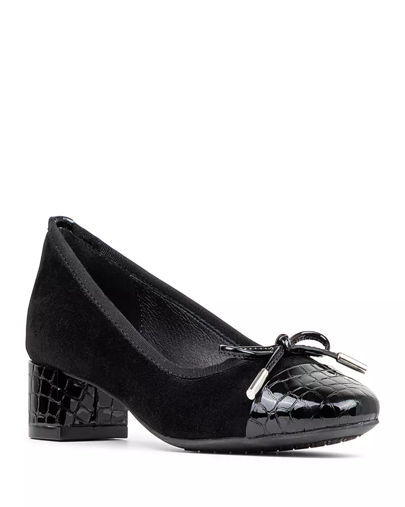 Donald Pliner Women's Bow Leather Suede Mid Heel Pumps
