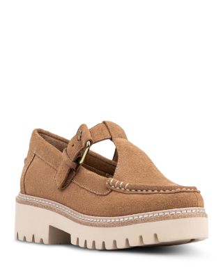 Women's T Strap Leather Suede Loafer Flats