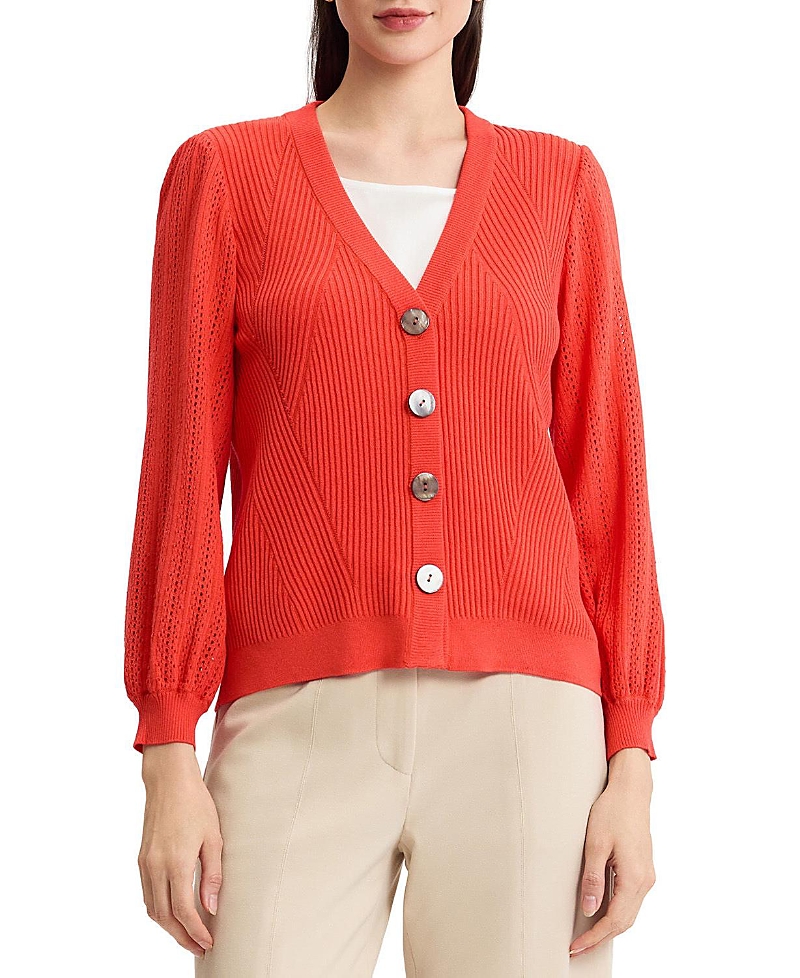 Misook Heritage Pointelle Ribbed Soft Knit Cardigan