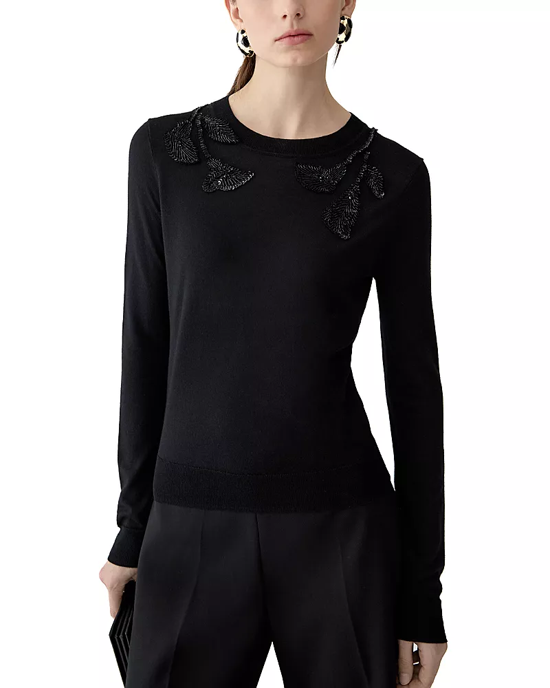 Carolina Herrera Embellished Long Sleeve Crewneck Sweater