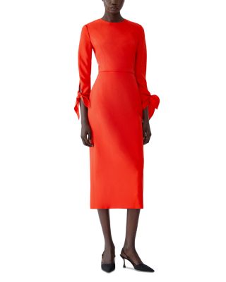 Wool Blend Tie Cuff Midi Dress