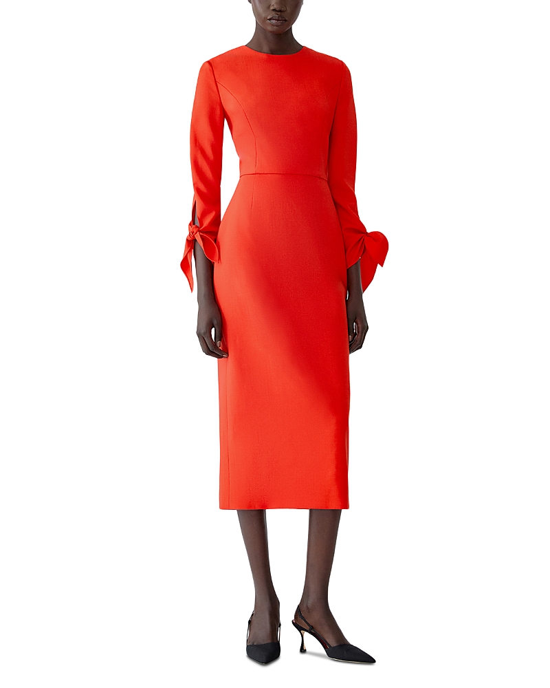 Carolina Herrera Wool Blend Tie Cuff Midi Dress