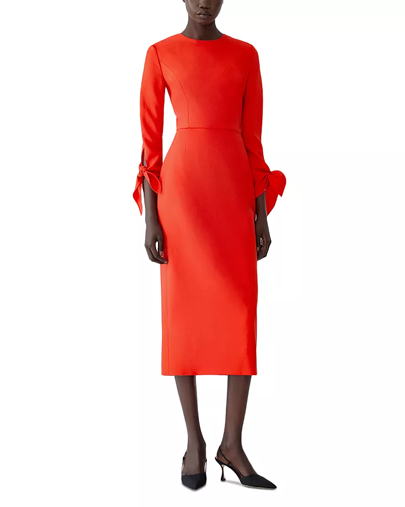 Carolina Herrera Wool Blend Tie Cuff Midi Dress