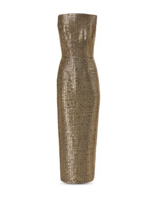 Silk Embellished Strapless Ankle Dress