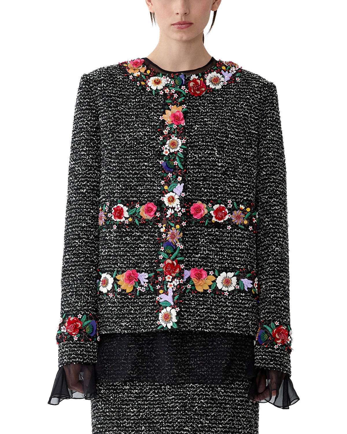 Carolina Herrera Embellished Long Sleeve Jacket in Black/White