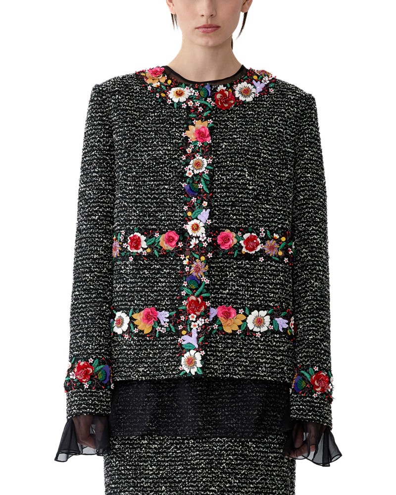 Carolina Herrera Embellished Long Sleeve Jacket in Black/White