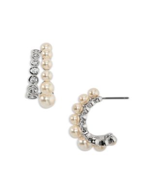 Cubic Zirconia & Imitation Pearl Under the Sea Double Row Hoop Earrings