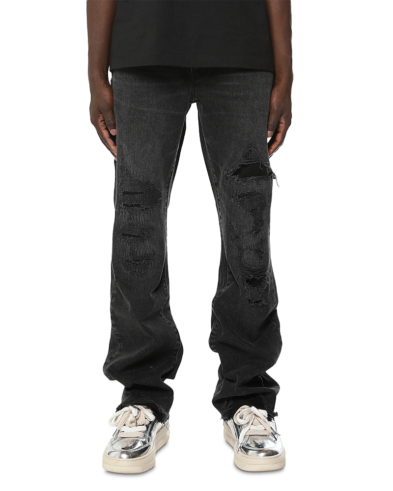 Purple Brand Heavy Destroy Slim Flare 34 Jeans in Black