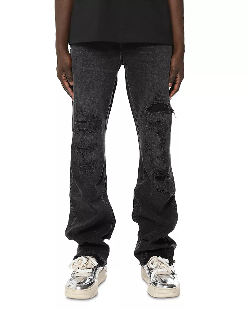 Purple Brand Heavy Destroy Slim Flare 34 Jeans in Black