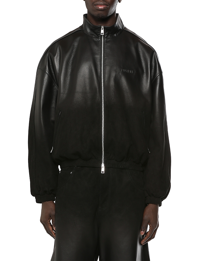 Purple Brand Stand Collar Zip Leather Track Jacket