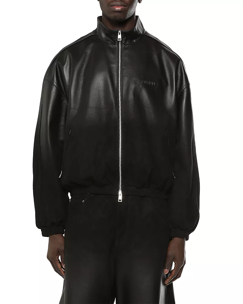 Purple Brand Stand Collar Zip Leather Track Jacket