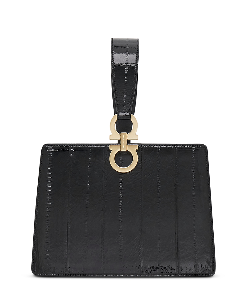 Ferragamo Eel Leather Clutch In Black