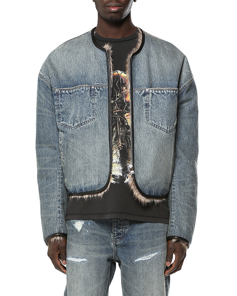 Purple Brand Faux Fur Cotton Denim Jacket