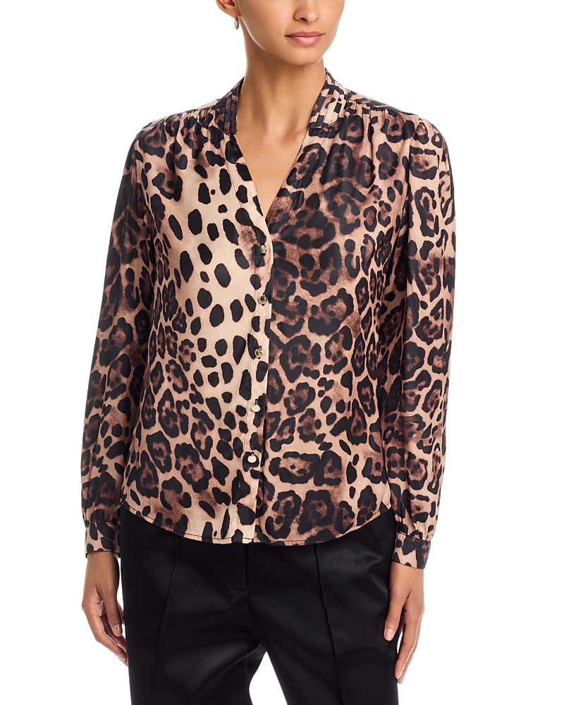 T Tahari Split Neck Button Front Blouse