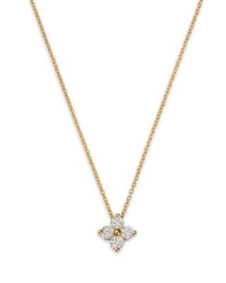 Diamond Flower Pendant Necklace in 14K Gold, 0.50 tcw