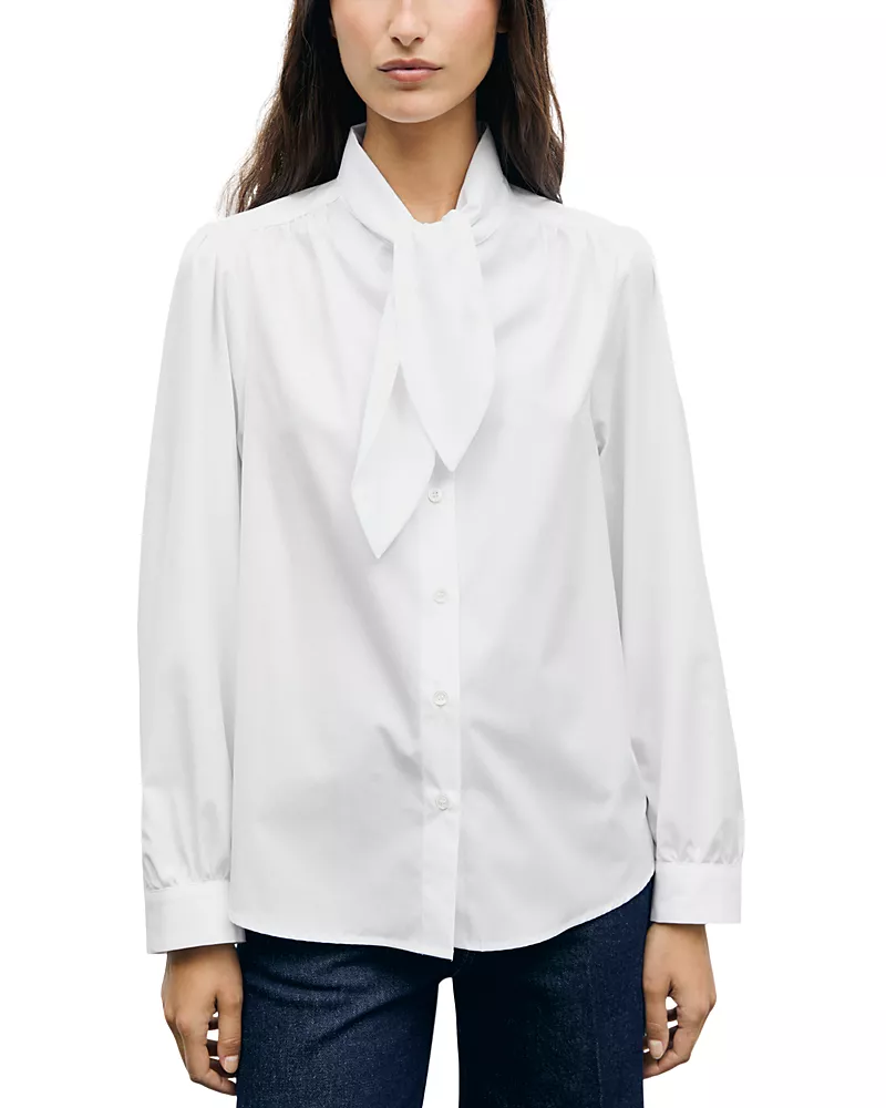 Gerard Darel Louka Cotton Tie Collar Blouse